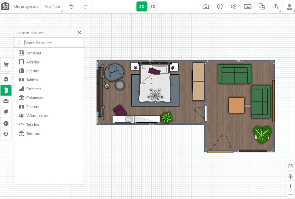 Dibujo de plano y decoración de casa con app Planner 5D